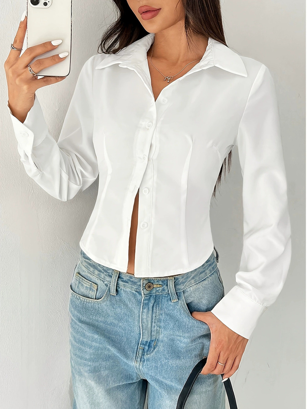 ZARA Womens White Long Sleeve French Design Spring Lightweight Blouse Office